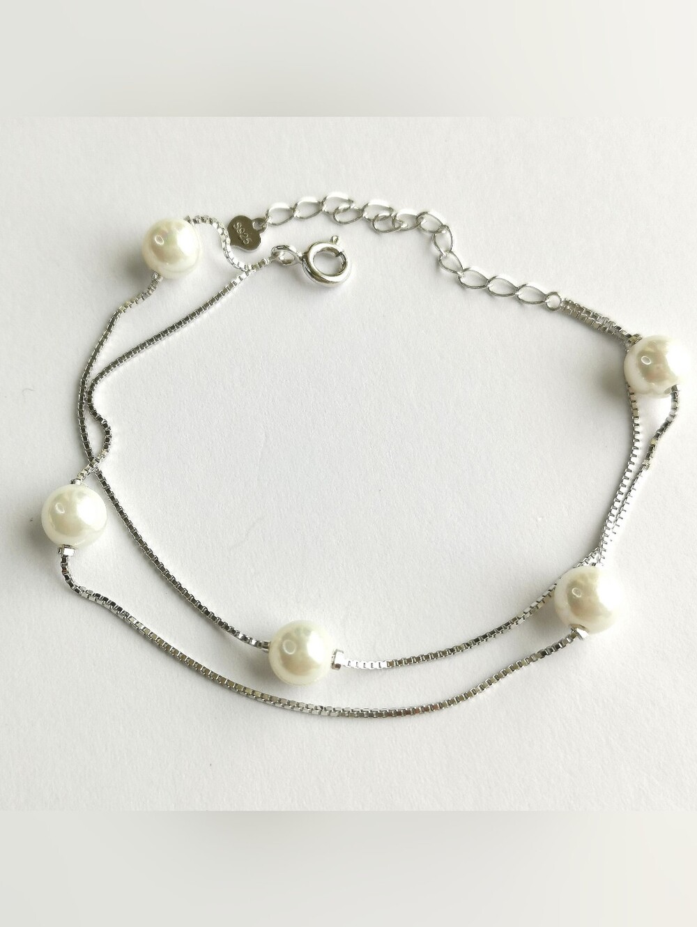 Sterling Silver White Pearl Station bracelet 🆕